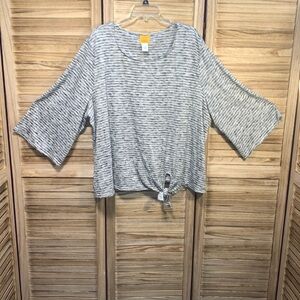 Ruby Rd Top 3/4 Sleeve Tie in Front Flare Black White Striped Size 3X